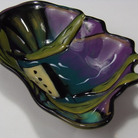 Vintage Clay Art C.A. Hand Painted Landscape Ceramic Nut Candy Serving Bowl VGC - Picture 5 of 9